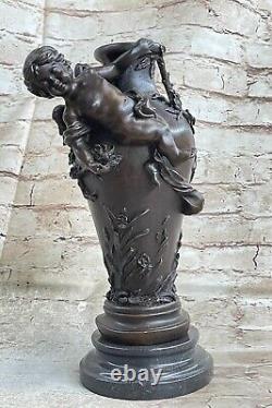 Art Deco Victorian Style Baby Angel Cherubins Bronze Garden Vase Statue Sale