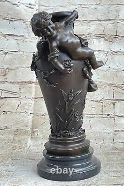 Art Deco Victorian Style Baby Angel Cherubins Bronze Garden Vase Statue Sale