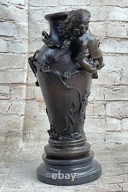 Art Deco Victorian Style Baby Angel Cherubins Bronze Garden Vase Statue Sale