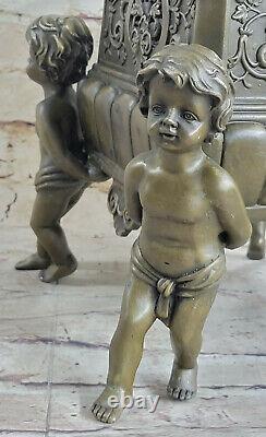Art Deco Victorian Style Four Baby Angel Cherubins Bronze Garden Vase Statue