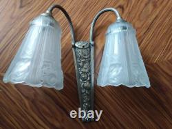 Art Deco Wall Sconce Silvered Bronze, Tulips Signed J. Robert