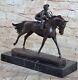 Art Deco Western Male Jockey Racing Horse Bronze Sculpture Statue Decoration