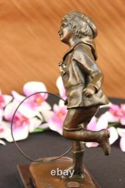 Art Deco Young Child To Play Romanian Listed Artist D. H Chiparus Bronze Statue