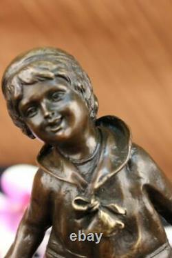 Art Deco Young Child To Play Romanian Listed Artist D. H Chiparus Bronze Statue