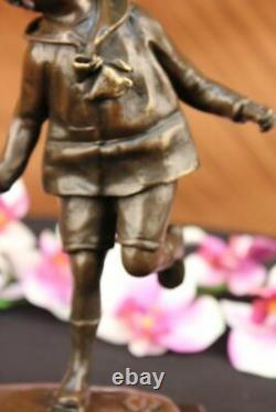 Art Deco Young Child To Play Romanian Listed Artist D. H Chiparus Bronze Statue