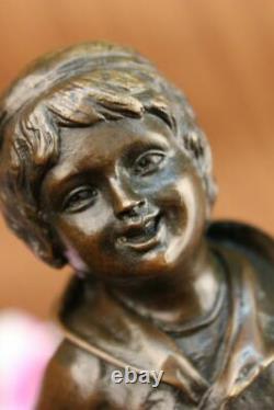 Art Deco Young Child To Play Romanian Listed Artist D. H Chiparus Bronze Statue