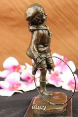 Art Deco Young Child To Play Romanian Listed Artist D. H Chiparus Bronze Statue