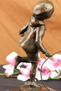 Art Deco Young Child To Play Romanian Listed Artist D. H Chiparus Bronze Statue