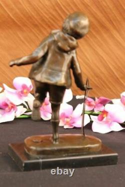 Art Deco Young Child To Play Romanian Listed Artist D. H Chiparus Bronze Statue