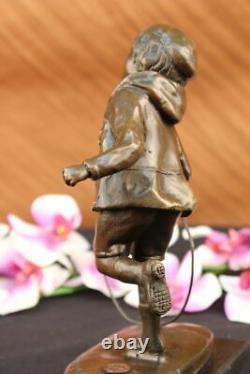 Art Deco Young Child To Play Romanian Listed Artist D. H Chiparus Bronze Statue