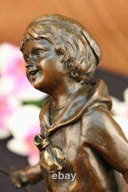 Art Deco Young Child To Play Romanian Listed Artist D. H Chiparus Bronze Statue