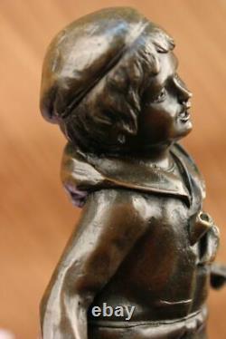 Art Deco Young Child To Play Romanian Listed Artist D. H Chiparus Bronze Statue