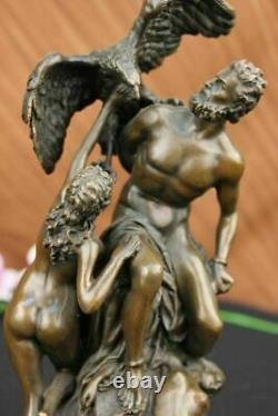 Art Deco Zeus and Eagle Bronze Sculpture Cast Marble Base Figurine