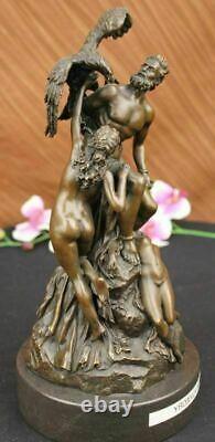 Art Deco Zeus and Eagle Bronze Sculpture Cast Marble Base Figurine