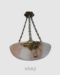 Art Deco alabaster pendant light, 46 cm, bronze mounting, France, 1920s