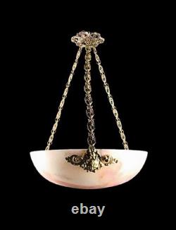 Art Deco alabaster pendant light, 46 cm, bronze mounting, France, 1920s