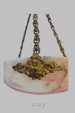 Art Deco alabaster pendant light, 46 cm, bronze mounting, France, 1920s