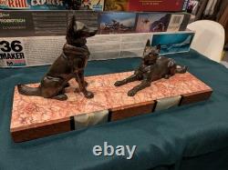 Art Deco animal sculpture German Shepherd dog spelter bronze style on base
