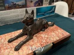 Art Deco animal sculpture German Shepherd dog spelter bronze style on base