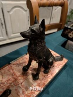 Art Deco animal sculpture German Shepherd dog spelter bronze style on base