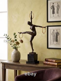 Art Deco bronze dancer sculpture with rings on a marble-effect base
