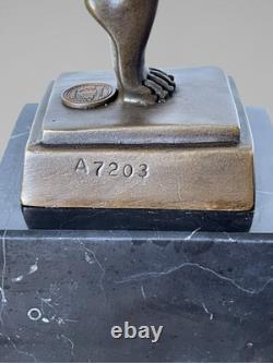Art Deco bronze dancer sculpture with rings on a marble-effect base