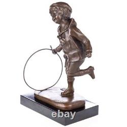 Art Deco bronze figure of a boy with hoop: 'Boy with Hoop' after DHChiparus Vintage