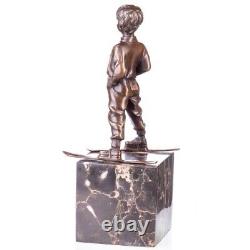 Art Deco bronze figure of boy with skis: 'The Boy Skier' after F. Preiss Vintage