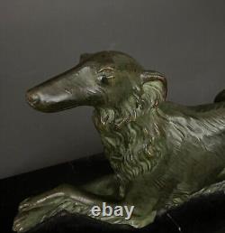 Art Deco bronze greyhound statue on black marble base H5498