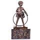 Art Deco Bronze Sculpture Girl With Hoop Circle By F. Preiss