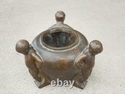 Art Deco bronze sculpture signed GIORDANO, cast by PASTORI, cherubs, child, cherub