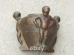 Art Deco bronze sculpture signed GIORDANO, cast by PASTORI, cherubs, child, cherub