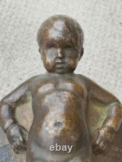 Art Deco bronze sculpture signed GIORDANO, cast by PASTORI, cherubs, child, cherub