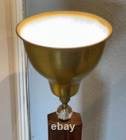 Art Deco floor lamp, tripod base in gilt bronze, wood and glass