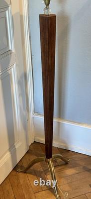 Art Deco floor lamp, tripod base in gilt bronze, wood and glass