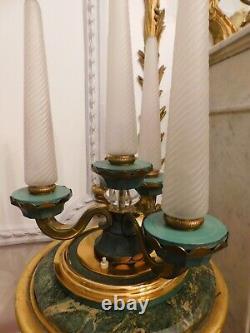 Art Deco green and gold bronze 4-candle table lamp