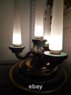 Art Deco green and gold bronze 4-candle table lamp