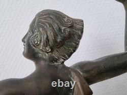 Art Deco sculpture of Diana the huntress, signed art bronze spelter, 1930 statue