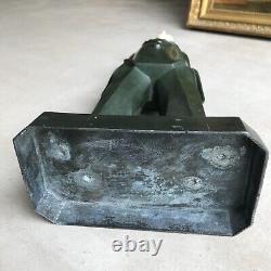 Art Deco sculpture signed LE VERRIER Regule patina Antique vintage Bronze