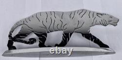 Art Deco tiger sculpture in bronze and cut and chromed metal, signed R MEN or R MEM
