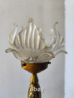 Art Nouveau Art Deco Bronze Lamp Flowers and Bronze