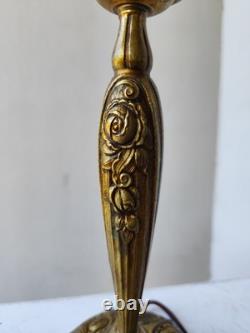 Art Nouveau Art Deco Bronze Lamp Flowers and Bronze