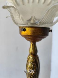 Art Nouveau Art Deco Bronze Lamp Flowers and Bronze