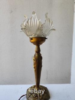 Art Nouveau Art Deco Bronze Lamp Flowers and Bronze