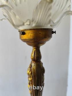 Art Nouveau Art Deco Bronze Lamp Flowers and Bronze
