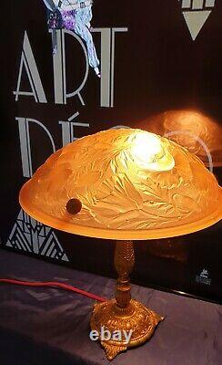 Art Nouveau Art Deco Bronze Lamp Or Laiton Moulded Glass