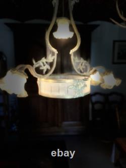 Art Nouveau Bronze Chandelier Elegant Six-Arm Light Chandelier in Bronze