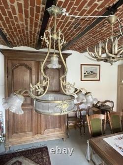 Art Nouveau Bronze Chandelier Elegant Six-Arm Light Chandelier in Bronze