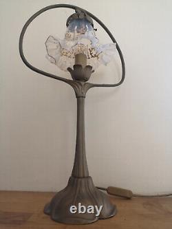 Art Nouveau Bronze Style Lamp. Golden Opalescent Crystal Tulip With Fine Gold