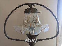 Art Nouveau Bronze Style Lamp. Golden Opalescent Crystal Tulip With Fine Gold